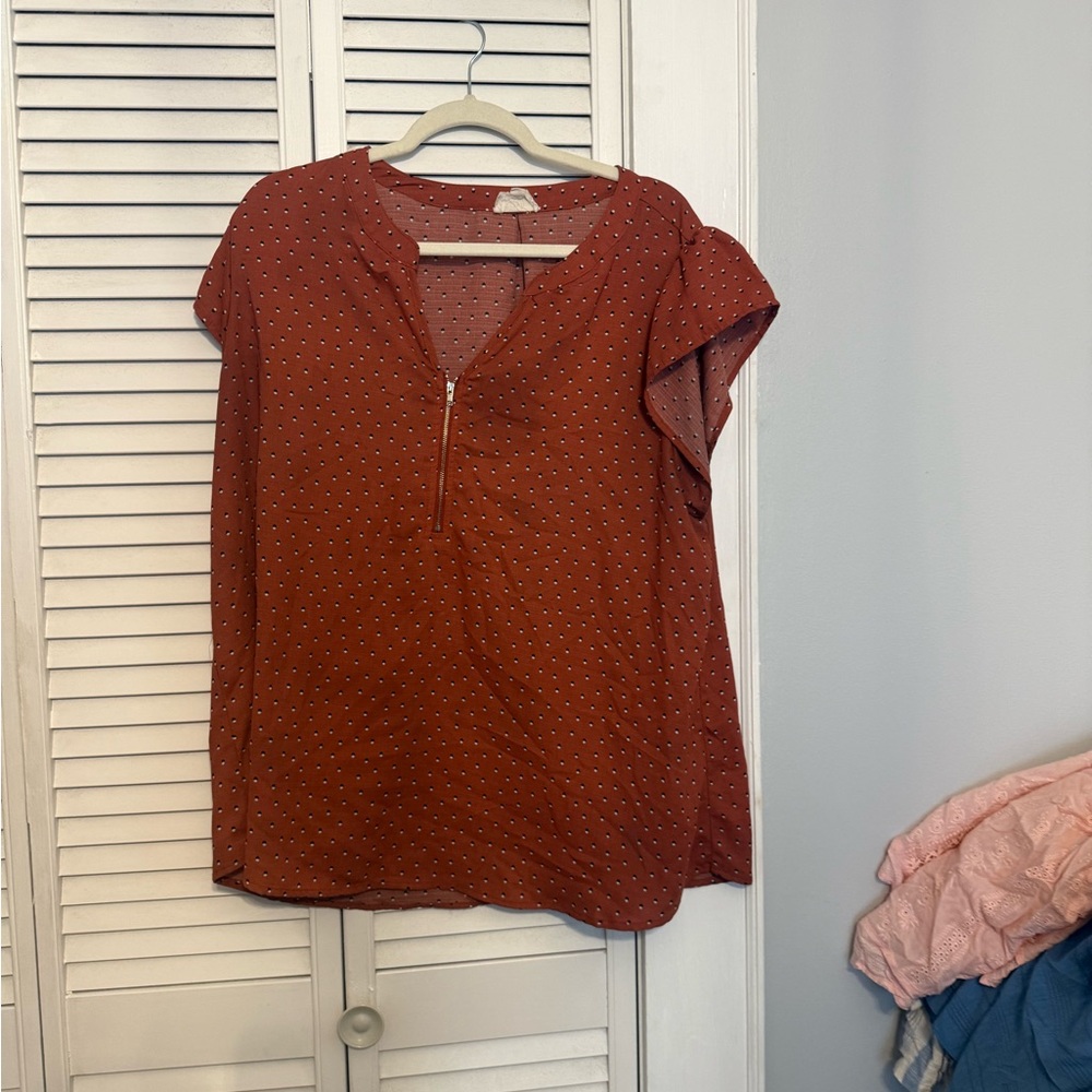 Chic Rust Polka Dot Blouse